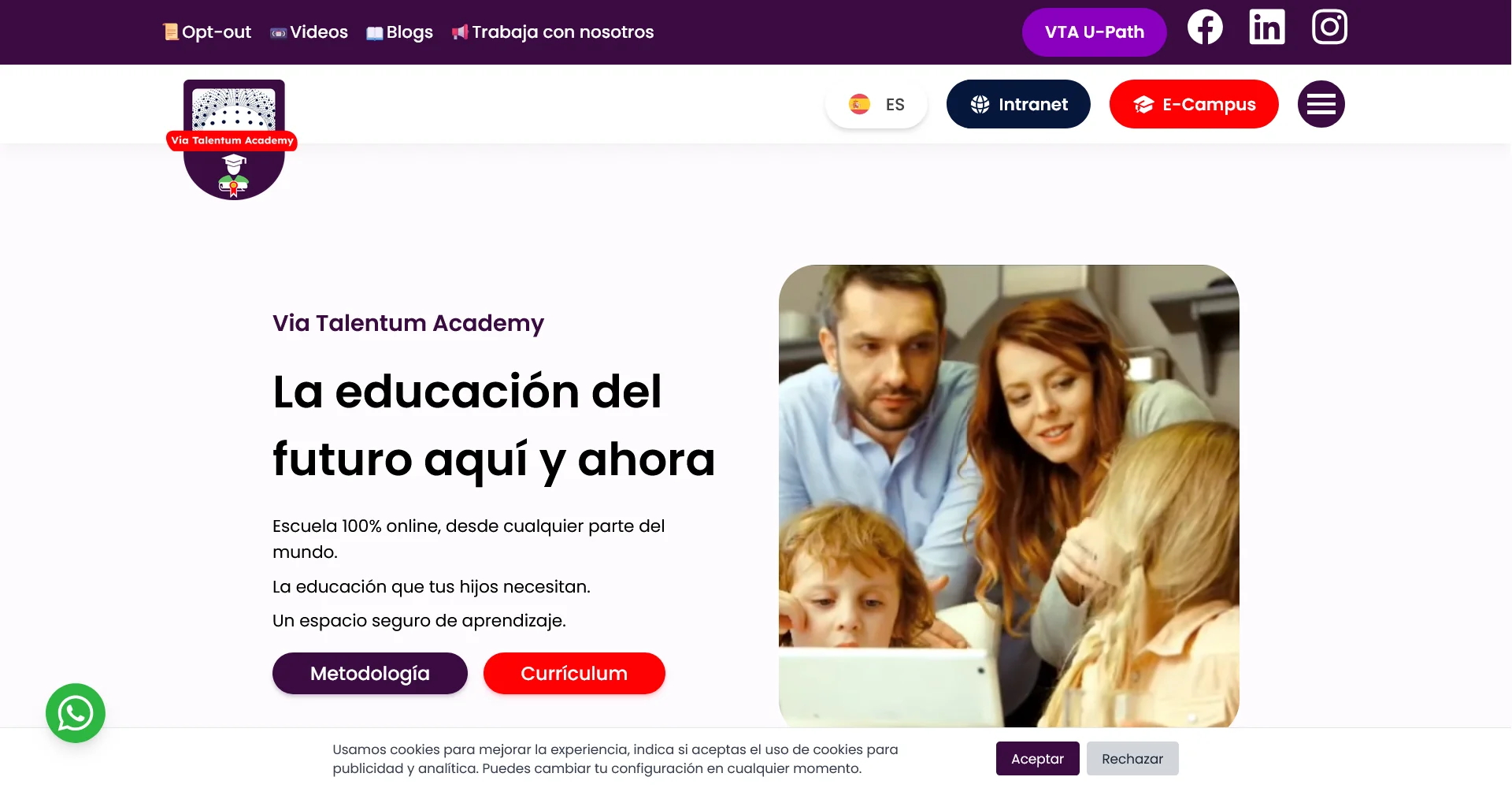 Interfaz de viatalentumacademy.com / .us — Sitio Oficial Bilingüe